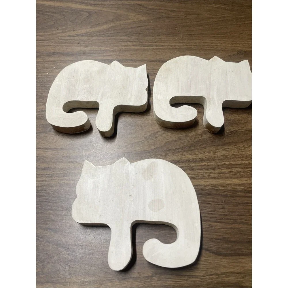 3 Solid Wooden Cat Kitten Shapes for Crafting Painting Art